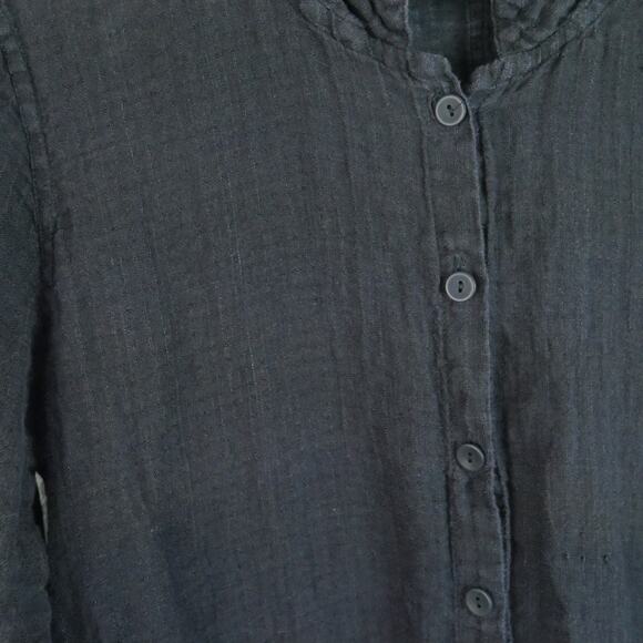 FLAX Small Dress Tunic Button Down Long Sleeve Black Linen Lagenlook Lagom - Picture 5 of 10